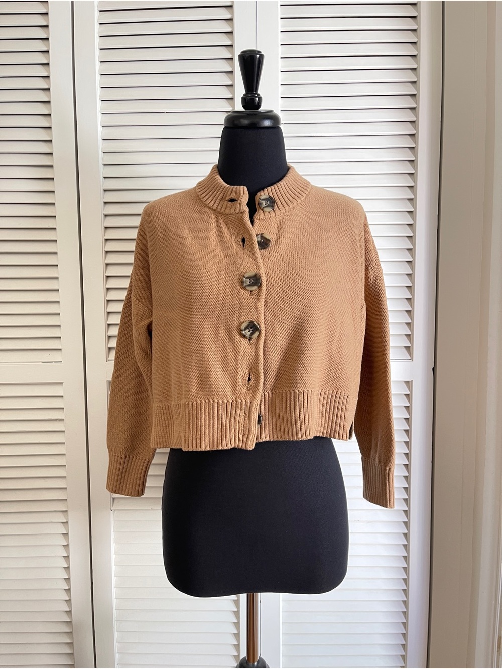 Quince 100% Organic Cotton Cropped Cardigan in Camel XS